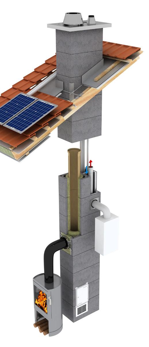 KOMBIGAS nový komínový systém pro odvod spalin od kondenzačních spotřebičů v kombinaci s pevnými palivy kónické vyústění izostatická vložka 66 cm minerální tepelná izolace nerezová