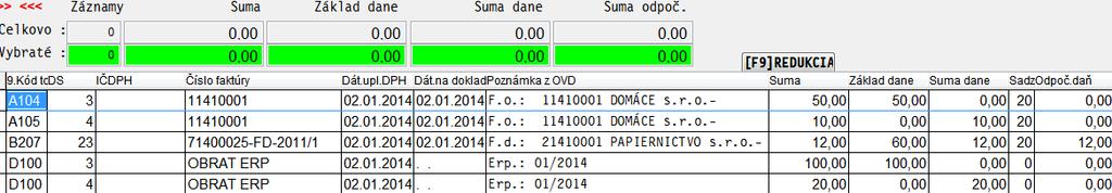 Po zadaní obdobia OD - DO, program zobrazí údaje, ktoré budú vchádzať do KV DPH.