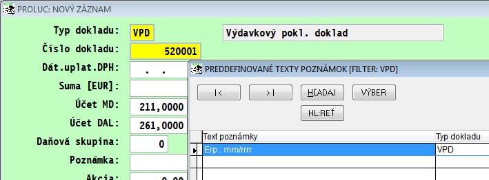 V texte poznámky stlačte F1...program Vám vloží text, ktorý potom umožní programu zaradiť účtovaný doklad do kv dph.