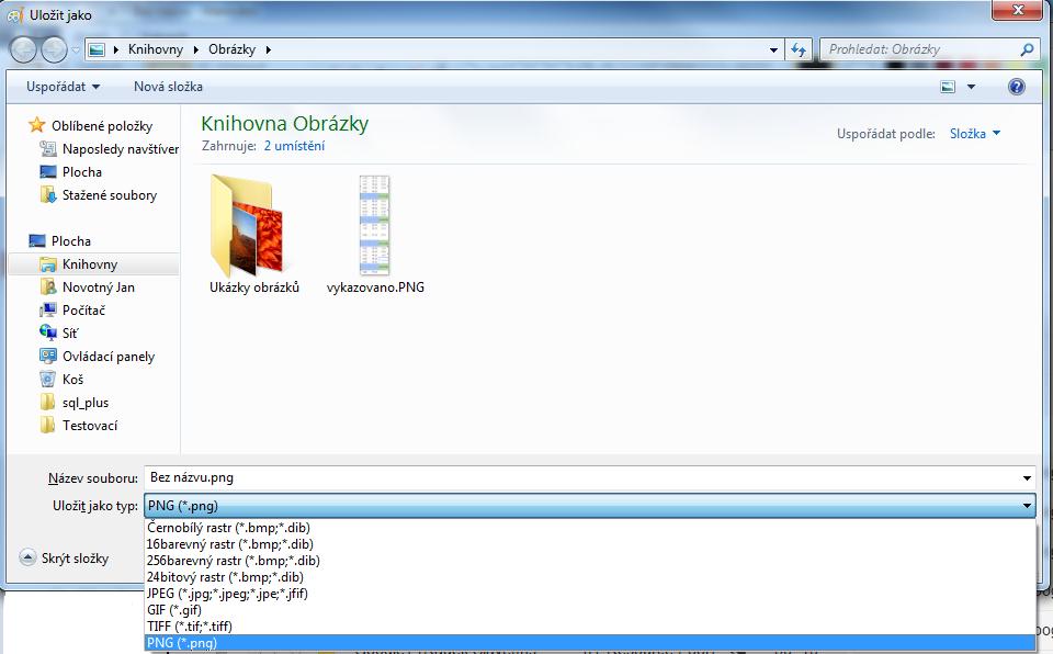 Uložení obrázku V posledním kroku obrázek musíme uložit. Stiskneme tlačítko CTRL + S. Zobrazí se obrazovka Uložení jako viz. obrázek. Zde obrázek pojmenujeme a vybereme typ obrázku s koncovkou PNG.