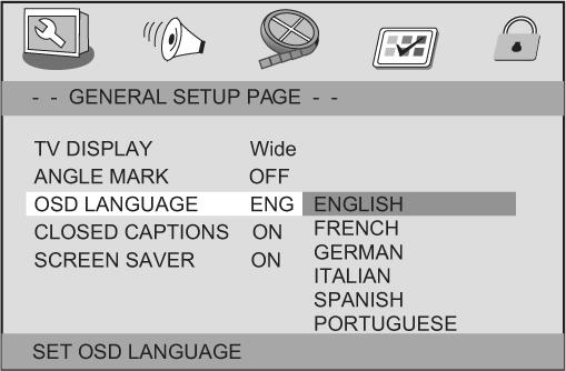 EN 3 Move the cursor by pressing to highlight the selected item On : Enable Angle Mark Off : Disable the current angle setting display OSD Lang You can select your own preferred language seetingsthis