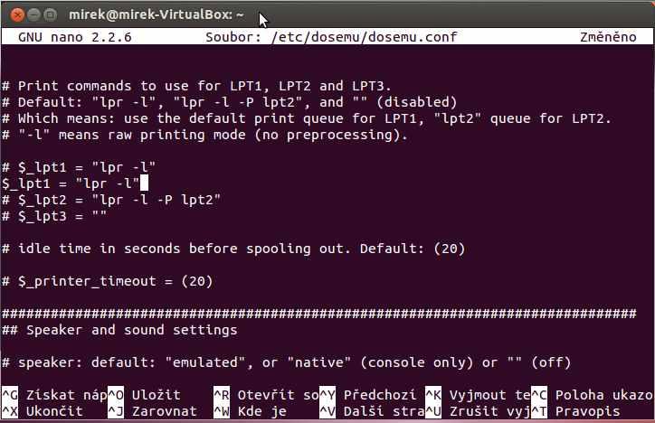 Zde je třeba doplnit nový řádek pro možnost tisku přes Linux: $:lpt1 = lpr -l Po úspěšné editaci je třeba ukončit editor