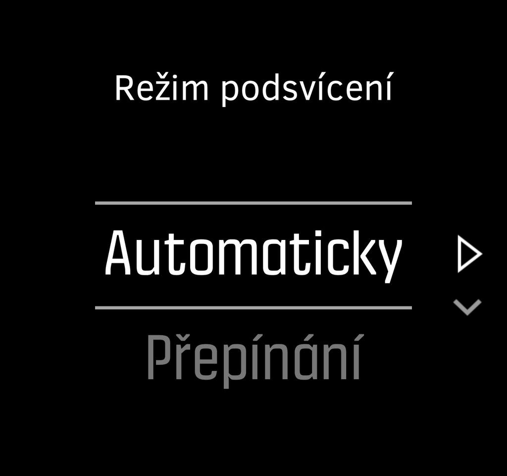 3. Výběr nastavení provedete klepnutím na název nastavení nebo stisknutím prostředního tlačítka, když je dané nastavení zvýrazněné.