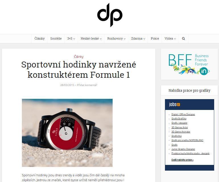 Obrázek 7: Reklama na partnerských webech Zdroj: Sportovní hodinky navržené konstruktérem Formule 1. DesignPortal [online].