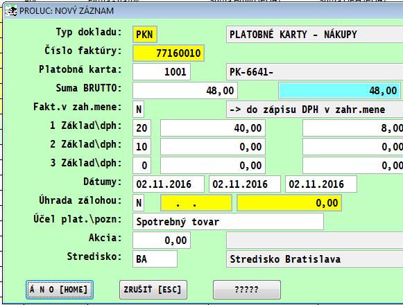 Nastavenie číselných radov V agende Číselné rady (pre modul PROLFA) si nastavte označenie (Typ) a interné číslovanie dokladov. Obr, príklad.