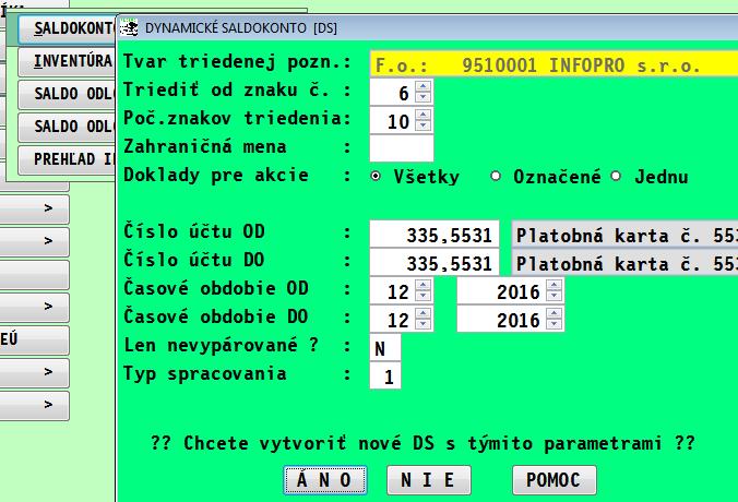 Spracovanie saldokonta pre účty platobných kariet Spustíme štandardnú funkciu