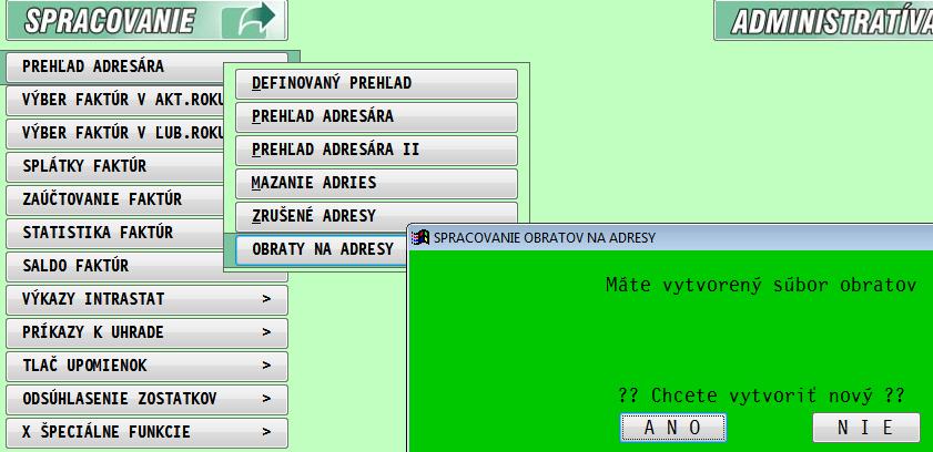 Štatistika ročné obraty na adresy až od roku 2000 V PROLFA v časti Spracovanie / Prehľad