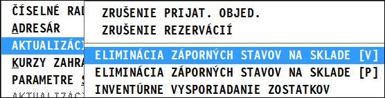 Vysporiadanie záporných stavov Záporné stavy skladových položiek môžete vysporiadať nasledovne: Individuálne Pripravenou automatickou funkciou Individuálne.