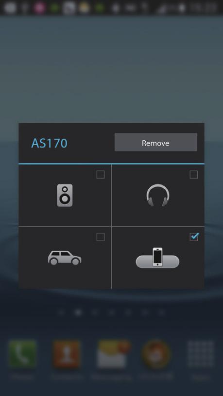 AS130 Remove 3 Spusťte hudbu na zařízení se systémem Android. Hudba začne hrát z dokovacího reproduktoru.