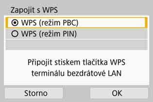 Navázání připojení přes Wi-Fi pomocí WPS (režim PBC) 112 6 7 8 Vyberte možnost [WPS (režim PBC)]. Vyberte možnost [OK] a stisknutím tlačítka <0> přejděte na další obrazovku.