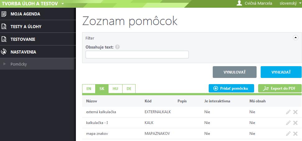 Učiteľské testovanie Tvorba testu Strana 72 / 80 Do zoznamu aktívnych testov (Tvorba testov a úloh Testy a úlohy Testy) vrátite test kliknutím na ikonu Označiť za rozpracované editovať a použiť na