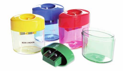 125 DOUBLE SHARPENERS 0 8 + 0 11 mm 9095000096KS 4 colours / barvy assorted Double plastic sharpeners with container / Doppelbehälterspitzer aus Kunststoff