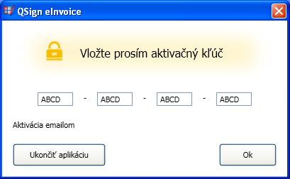 5. Aktivácia Aplikáciu je možné aktivovať len na jeden PC. Po prvom spustení aplikácie sa zobrazí aktivačné okno. Vyplňte v ňom všetky štyri časti aktivačného kľúča. Stlačte tlačidlo Ok.