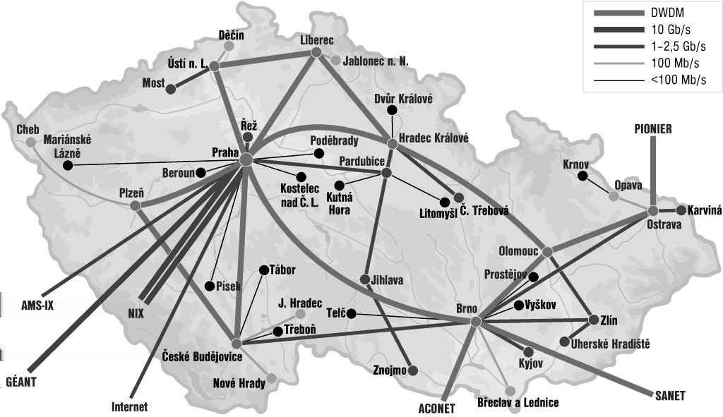 Připojení mobilních zařízení 13 Obrázek 3.2: Topologie sítě CESNET2. připojení) nebo bezdrátově (WiFi sít ). Detailní a aktuální informace hledejte na http://support.zcu.cz/mobilni pripojeni. 3.2.1 Kde je možné se připojit?