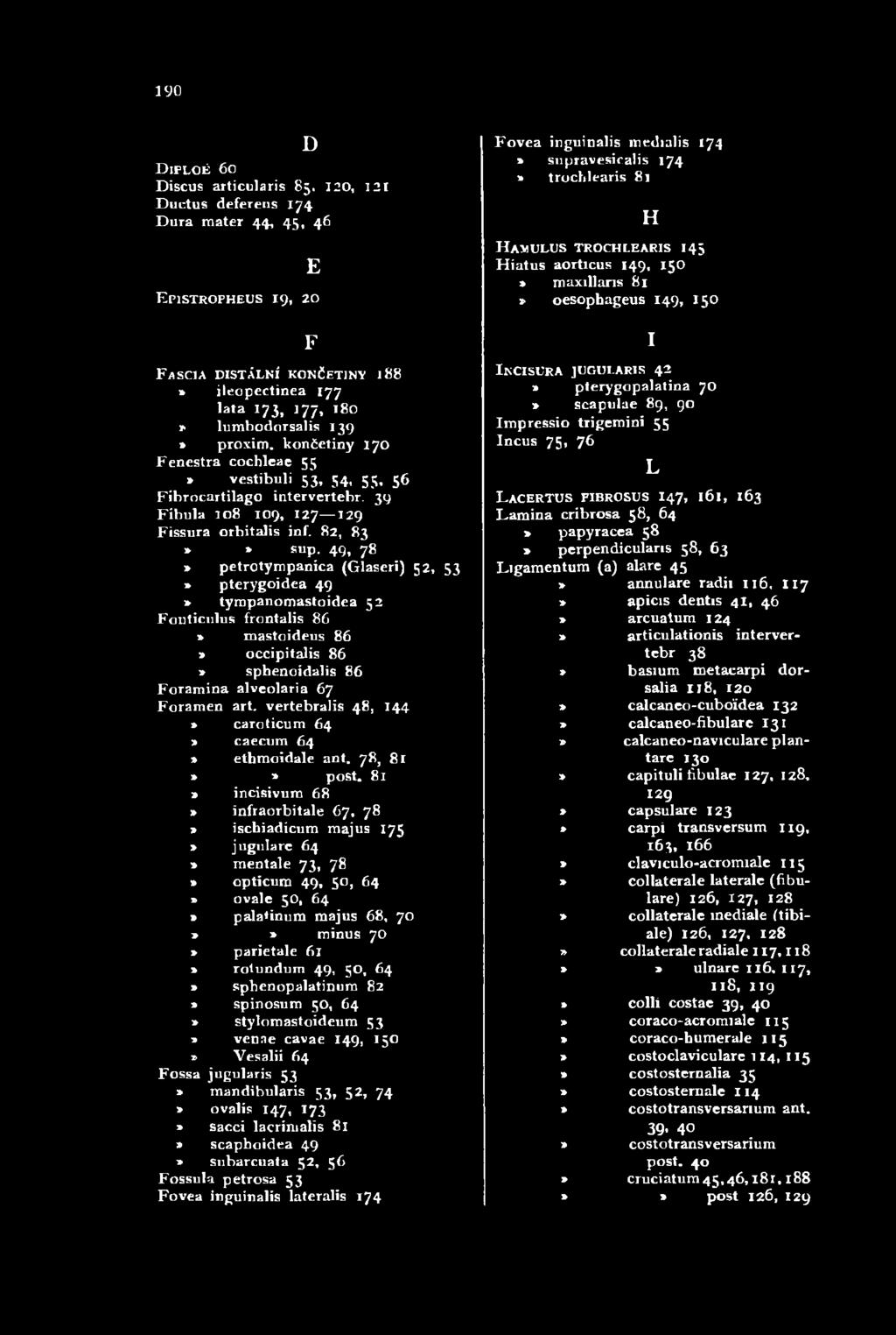 vertebralis 48, 144 * caroticum 64» caecum 64 * ethmoidale ant. 78, 81 *» post.