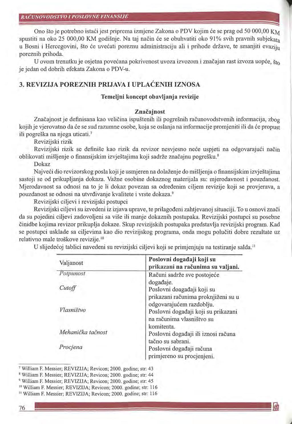 RACUNOVODSTVO 1 POSLOVNE FINANSIJE Опо sto је potrebno istaci jest priprema izmjene Zakona о PDV kojim се se prag od 50 000,00 I0vi spustiti na oko 25 000,00 КМ godisnje.