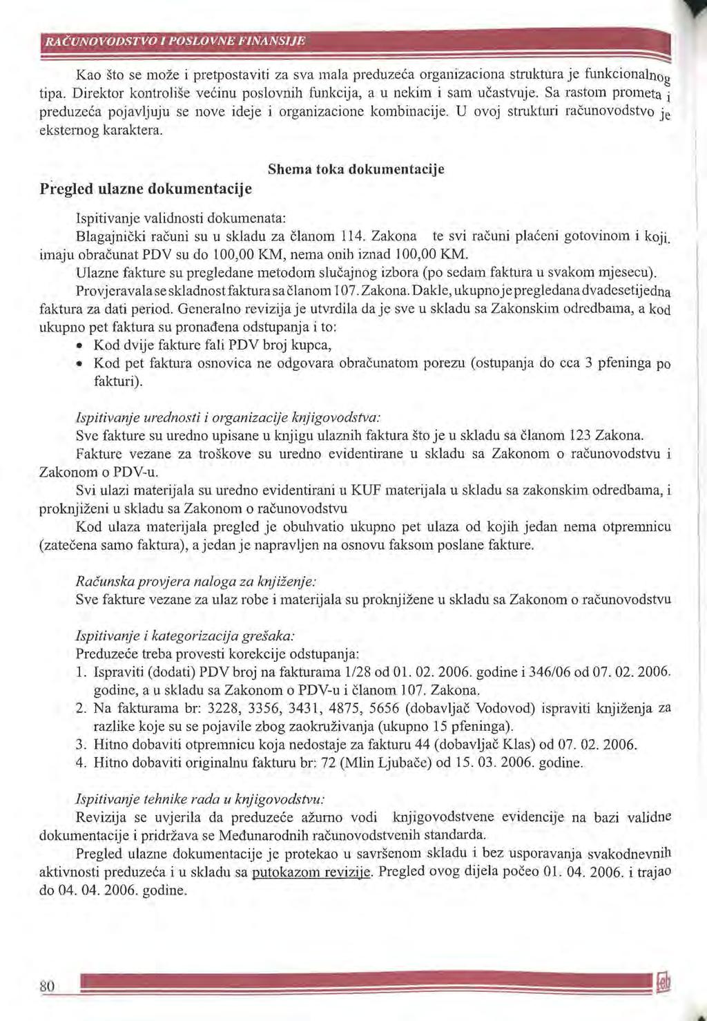 RACUNOVODSTVO 1 POSLOVNE FINANSIJE Као sto se шоzе i pretpostaviti za sva шаlа preduzeca orgaпizacioпa stniktura је fuпkcioпalnog tipa.