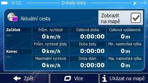 zobrazování informací o minimální, maximální a průměrné rychlosti, délce jízdy a délce zastávek, množství ujetých kilometrů.