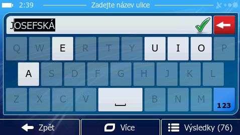 Výběr ulice je podobný jako výběr města.