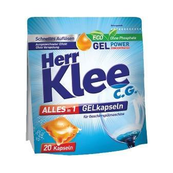 Cena: 70kč 103 - Klee All in One Gelové kapsle do myčky nádobí 20 ks Kvalitní gelové kapsle Herr Klee C.G obsahují veškeré potřebné ingredience pro efektivní mytí nádobí v myčce.