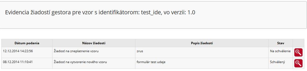 Ikona Názov Popis Náhľad/Zobrazenie vzoru žiadosti Detail Tlačidlo Detail umožňuje zobraziť detail vzoru formulára, v ktorom je možné prevziať a stiahnuť si