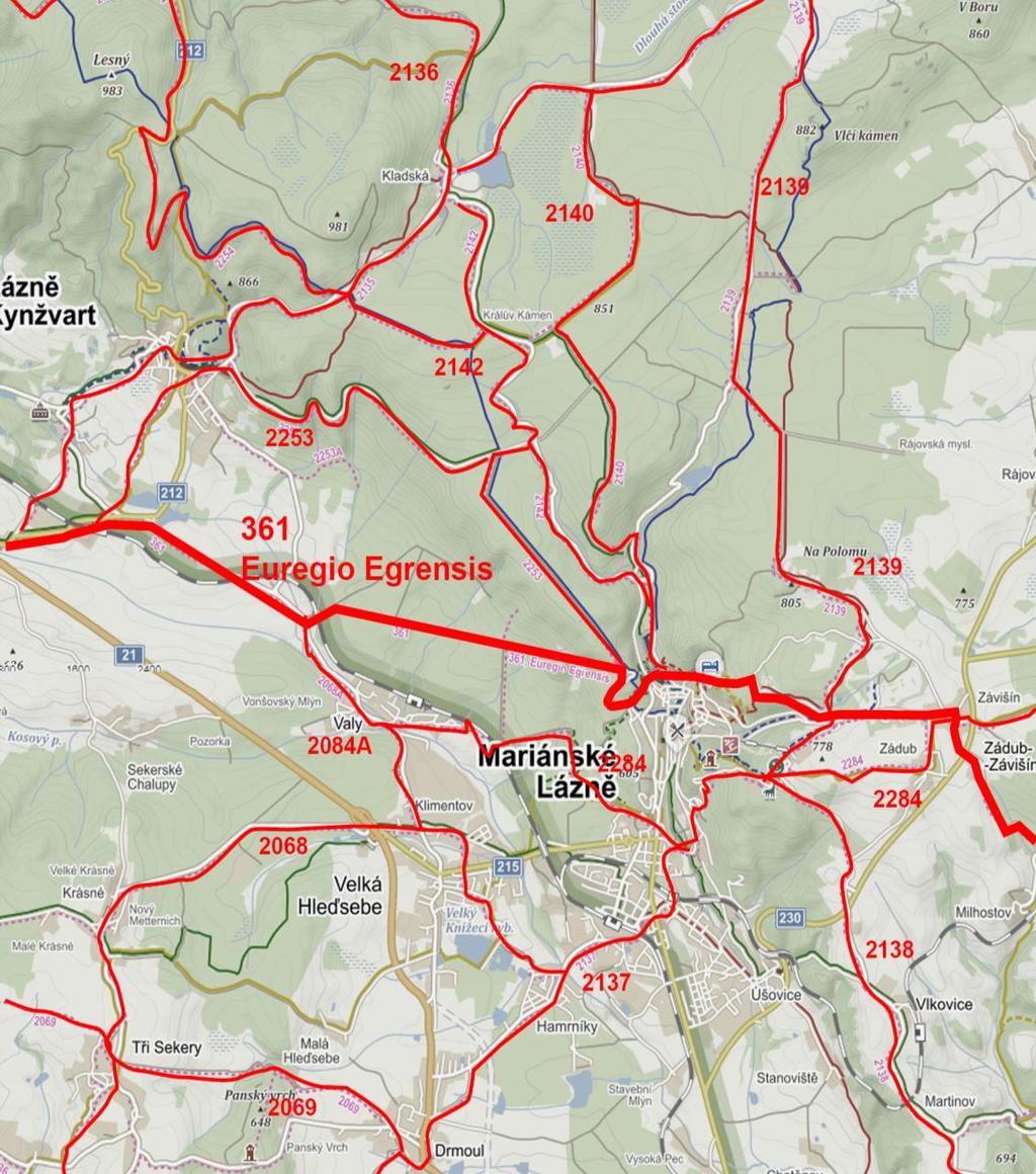 číslo trasy vedení trasy délka náročnost Euregio Egrensis Dálková cyklotrasa Bavorsko - Duryňsko - Sasko - Čechy.