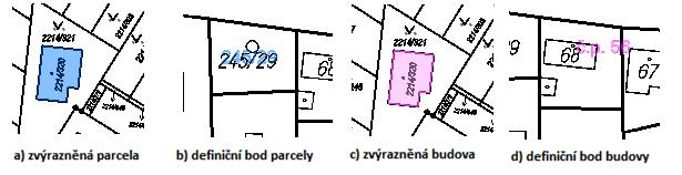 Mapové okno Mapové okno se skládá z těchto částí: Obrázek 2: Zvýraznění nemovitostí na mapě A Vlastní výřez mapy B Grafické ovládání mapy