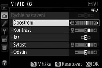 Názvy uživatelských předvoleb Picture Control mohou obsahovat až devatenáct znaků. Veškeré znaky nad tento počet budou vymazány. 7 Uložte změny a opusťte menu.