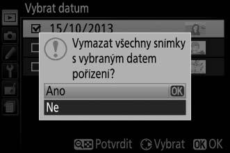 Pomocí multifunkčního voliče procházejte snímky nebo zobrazte stisknutím tlačítka X aktuální snímek na celé obrazovce. Stisknutím tlačítka W (Q) se vrátíte na seznam dat.