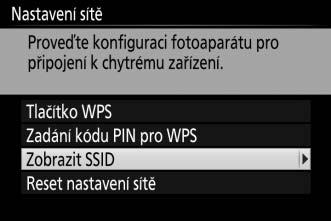 SSID (Android a ios) 1 Povolte vestavěné rozhraní Wi-Fi fotoaparátu. Stisknutím tlačítka G zobrazte menu, v menu nastavení vyberte položku Wi-Fi astiskněte tlačítko 2.