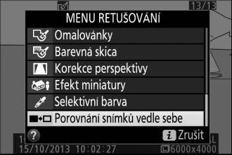 1 Vyberte snímek. Vyberte retušovanou kopii (označenou symbolem N) nebo snímek, který byl retušován v režimu přehrávání jednotlivých snímků.