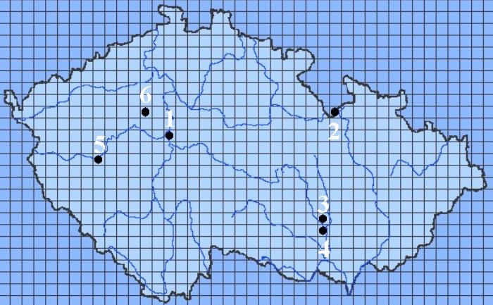 4. ZÁSTUPCI ŽAHAVCŮ V ČESKÉ REPUBLICE 48 Obrázek 4.15: Dosud publikované záznamy o výskytu nezmarů v ČR. Program pro výpočet KFME mapových polí.