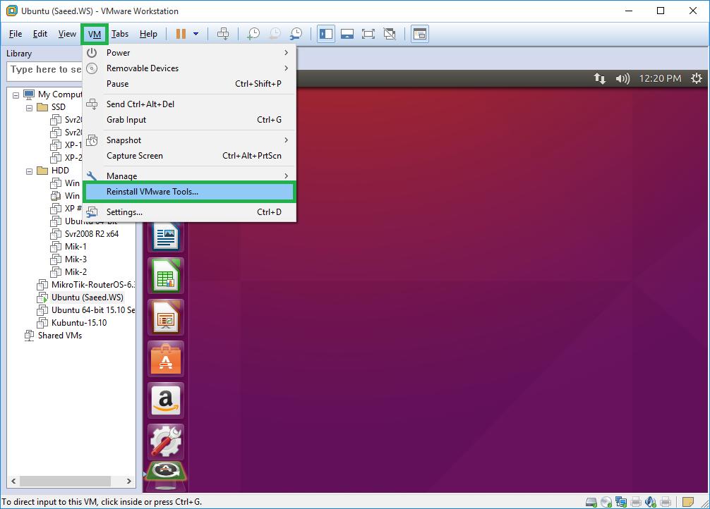 Install VMwareTools To Ubuntu 3- از منوی VM روی