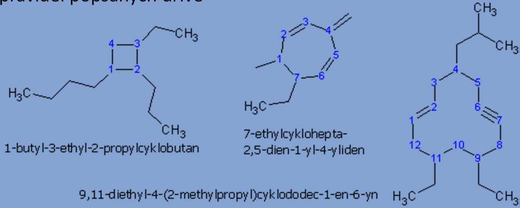 uhlovodíku podle počtu atomů uhlíku v cyklu v případě rozvětvených