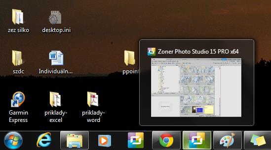 Hlavní panel na hlavním panelu se automaticky objevují náhledy otevřených oken ikonu programu lze pro spouštění připnout na hlavní panel (přetažením myší) další