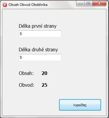 4 VLASTNÍ SADA PRAKTICKÝCH PŘÍKLADŮ DLE ZÁSAD OPP, VHODNÝCH PRO VÝUKU PŘEDMĚTU 4.1 Příklad 1 Vytvořte program, který vypočítá obvod a obsah obdélníka.