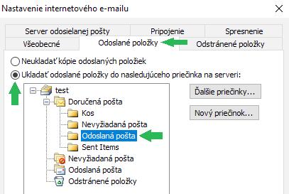 Protokol IMAP 8 Označíte Ukladať odoslané položky do nasledujúceho priečinka na serveri a vyberiete vami zvolený priečinok, napríklad Odoslaná pošta.