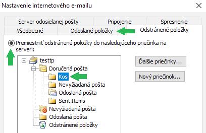 Označíte Premiestniť odstránené položky do nasledujúceho priečinka na serveri a vyberiete vami zvolený priečinok, napríklad Kôš.