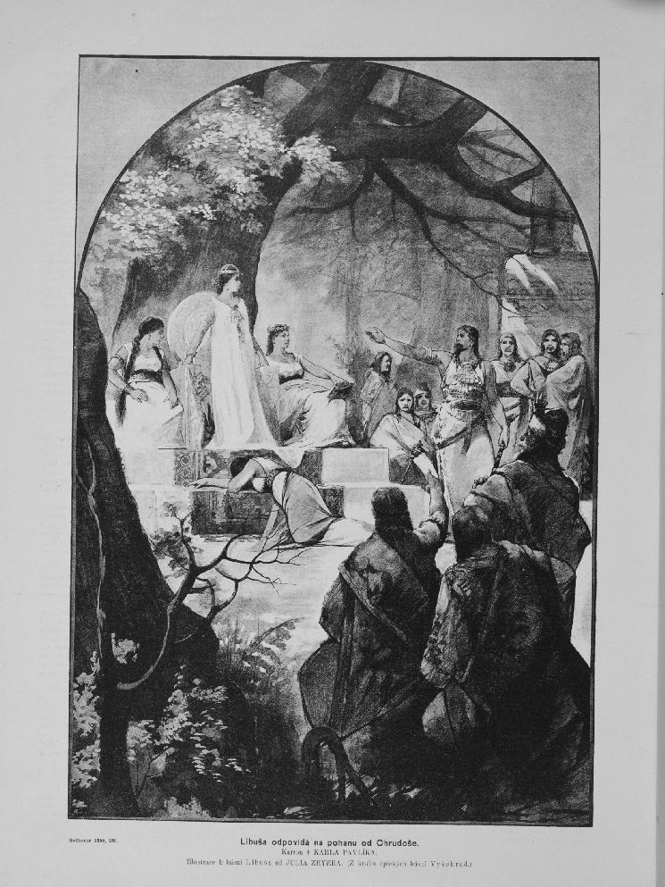 Libuše odpovídá na pohanu od Chrudoše 396 V roce 1899, jak už bylo řečeno, byl Vyšehrad ilustrován Antonínem Häuslerem.