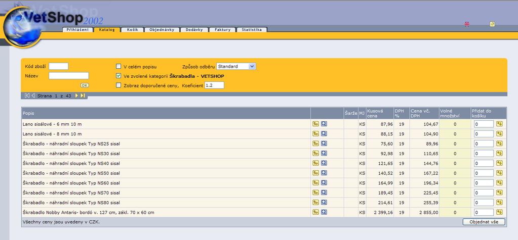 Obrazovka č. 2 - Firemní katalog VetShopu jiţ zvolená kategorie výrobků 31