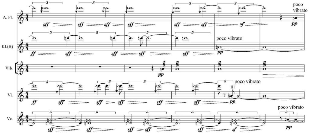 Ex. 8: Addition of A, mm. 47 52 Stretched and compressed spectra Wyschnegradsky chords Thus far, my discussion has not touched upon the inharmonic material in the piano part.