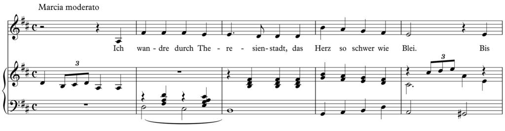 Fig. 2: Ich wandre durch Theresienstadt as composed by Ilse Weber, according to Radeke, Ich wandre durch Theresienstadt, p.