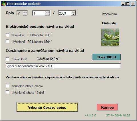 POMOCNÉ PROGRAMY VUK (VÚGK) Elektronicke_podanie program pre zapracovanie podania, ktoré prišlo elektronicky z portálu OBCAN, alebo elektronického ohlásenia o zamýšľanom vklade z portálu