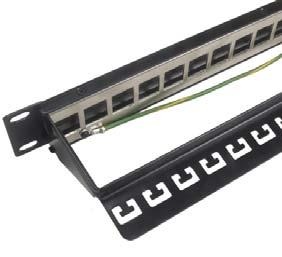 17 Kategorie 6A Modulární patch panel Solarix 10G Patch panel s označením SX24M-0-STP-BK je modulární neosazený patch panel, který je určen pro 24 keystonů z produktové řady Solarix kategorie 6A.