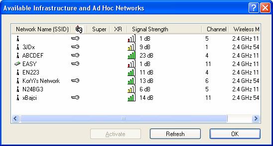 2.4 Technologie přenosu dat Obr.2.5: Seznam dostupných bezdrátových sítí. V současných bezdrátových sítích jsou využívány různé režimy pro přenos dat v rozprostřeném spektru na fyzické vrstvě. 2.4.1 DSSS Neboli rádiový přenos v přímo rozprostřeném spektru (Direct Sequence Spread Spectrum Radio - DSSS).