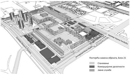 26. јун 2013. СЛУЖБЕНИ ЛИСТ ГРАДА БЕОГРАДА Број 32 23 Илустрација 1: Постојећа намена објеката у Блоку 21 на предметном простору је 65:35 %.