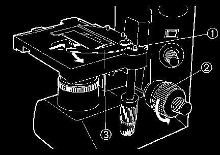 mikroskopu vložte připravený preparát tak, že pomocí páčky (1)