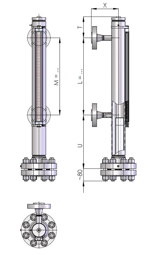 A5 L21 pro aplikace až do PN400 Teplota média Teplota okolí Jmenovitý tlak Od 196 C do +500 C Od 60 C do +85 C Od 1 do 400 bar g Hustota média 500 kg/сm 3 Vnější materiál obtokové komory a přírub