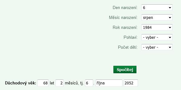 Věk odchodu do důchodu strana 55 U pojištěnců narozených po roce 1977: 67 let + počet měsíců, který odpovídá dvojnásobku rozdílu mezi rokem narození pojištěnce a rokem 1977 já: 67 let + 14 měsíců