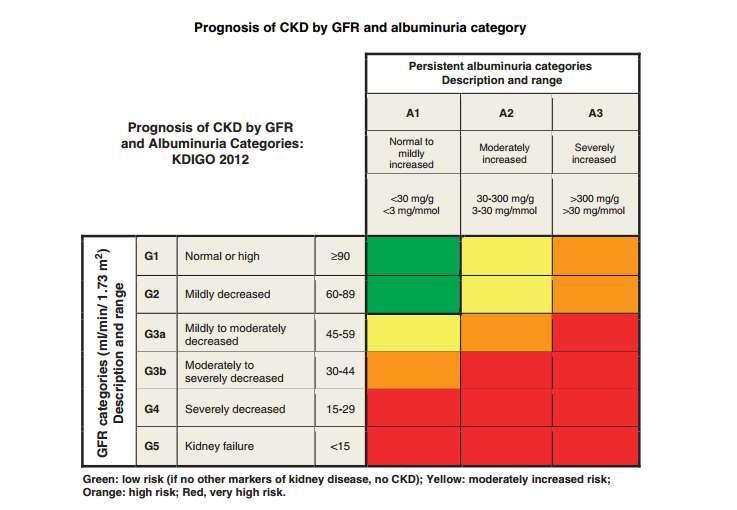 Prognóza CKD podľa kategórie GFR a kategórie